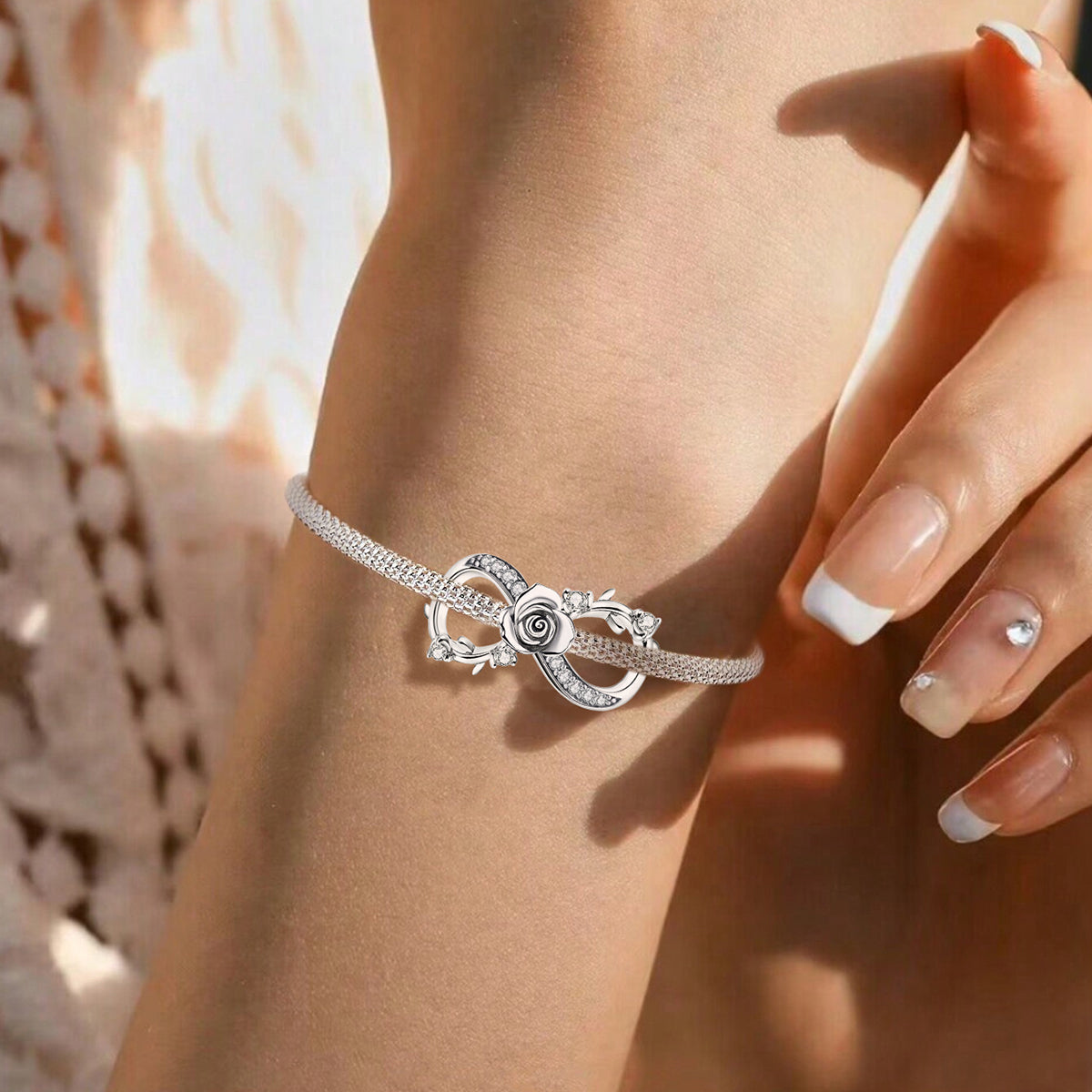 925 Sterling silver rose charm bead