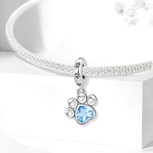 **Paw Print Charm | Black and Sea Blue Zircon | Personalized Design**