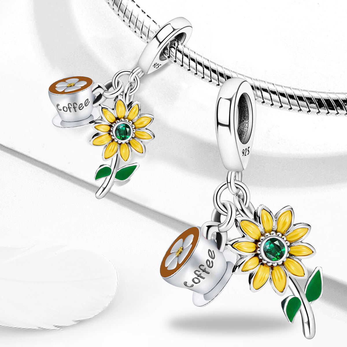 925 Sterling silver sunflower charm bead