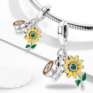 925 Sterling silver sunflower charm bead