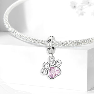 **Paw Print Charm | Black and Pink Zirconia | Cute Design**