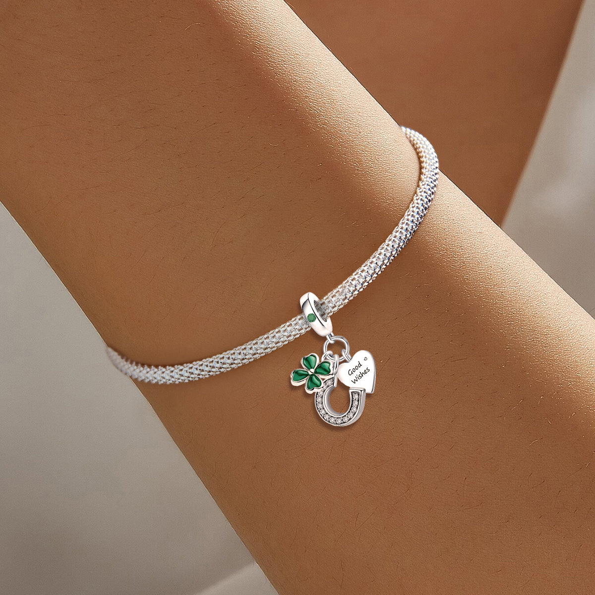 925 Sterling silver four-leaf clover charm bead