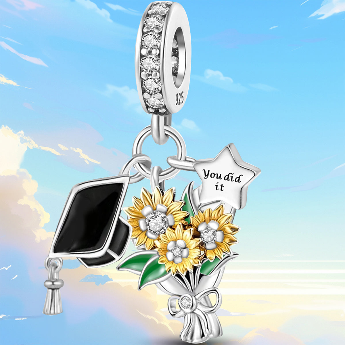 925 Sterling silver sunflower charm bead
