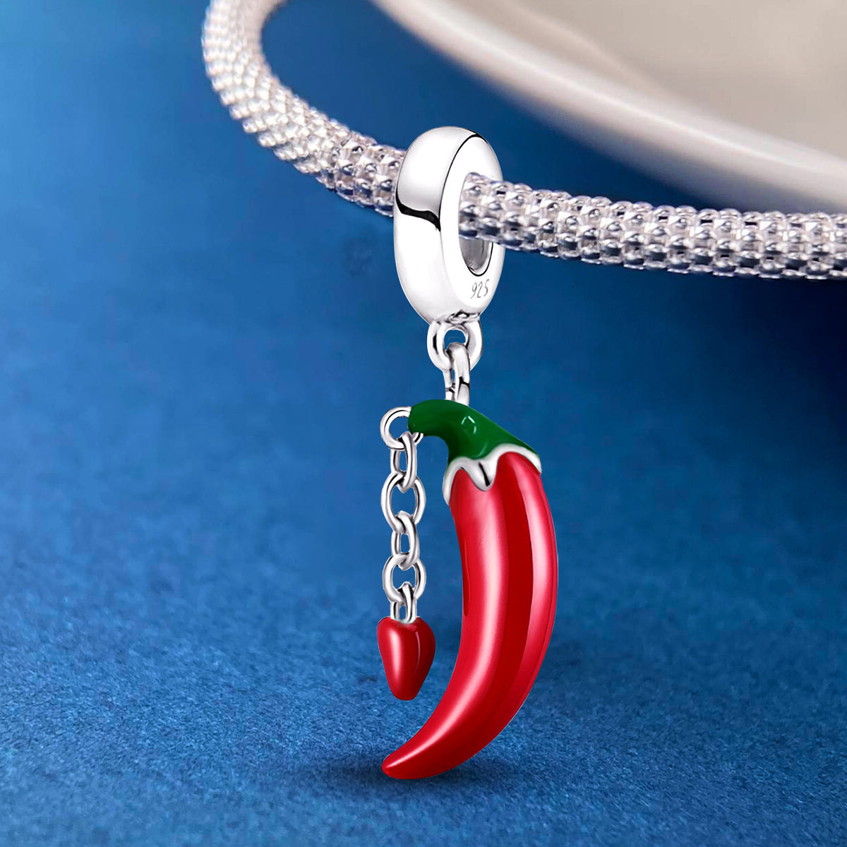925 Sterling silver chili charm bead
