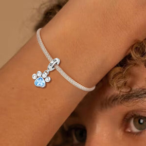 **Paw Print Charm | Black and Sea Blue Zircon | Personalized Design**