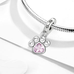 **Paw Print Charm | Black and Pink Zirconia | Cute Design**