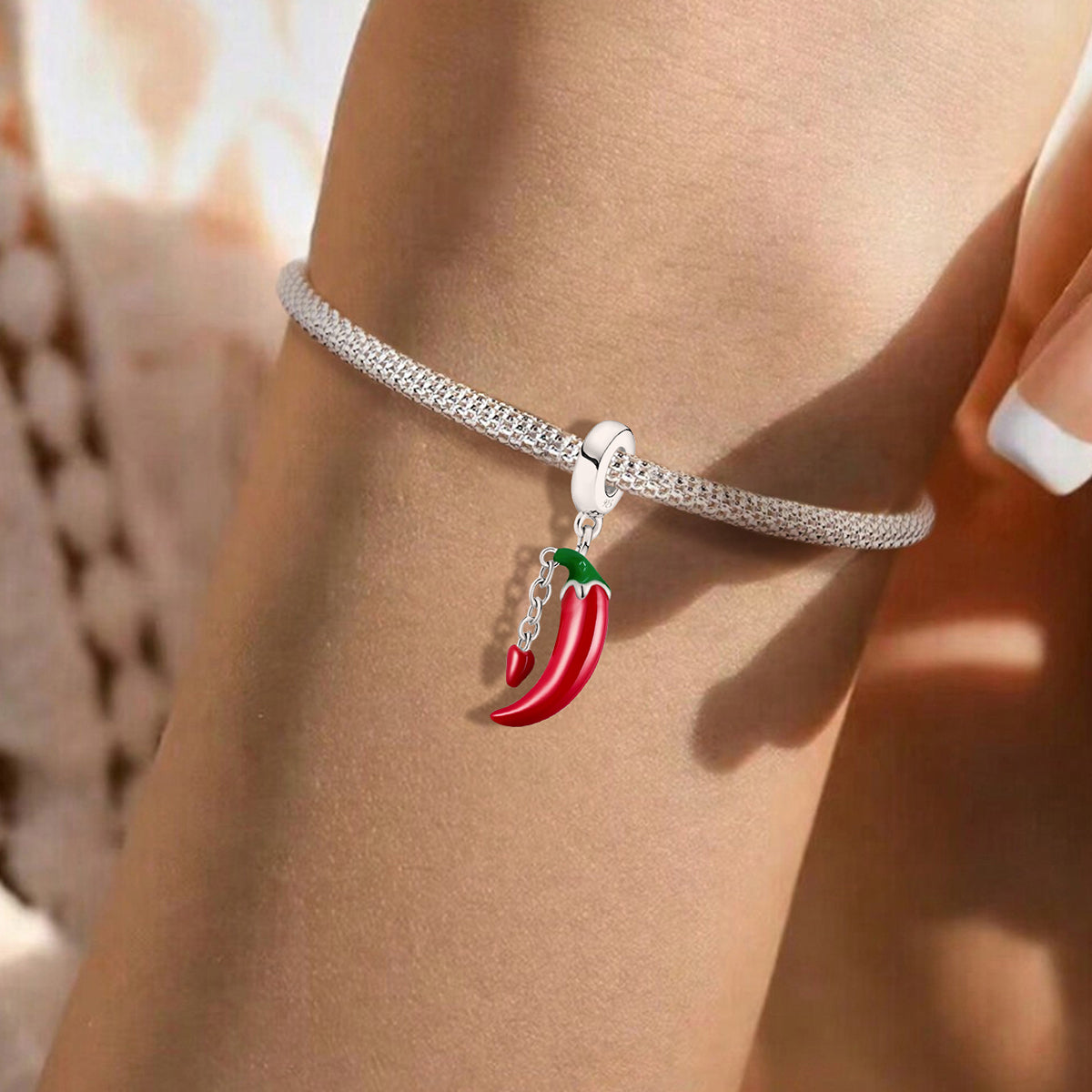 925 Sterling silver chili charm bead