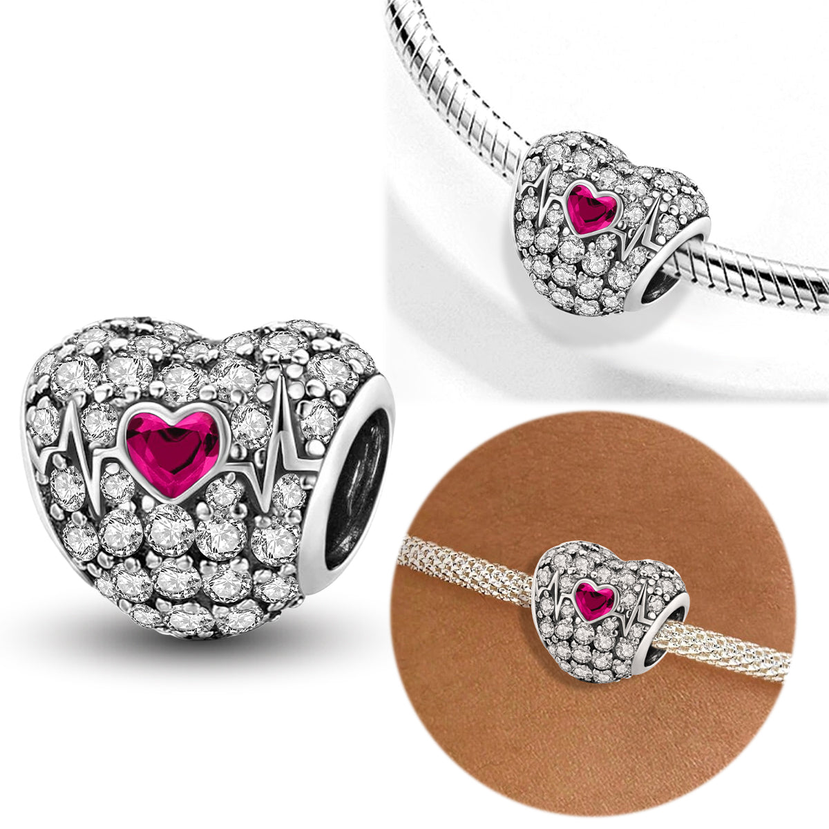 925 Sterling silver heart charm bead