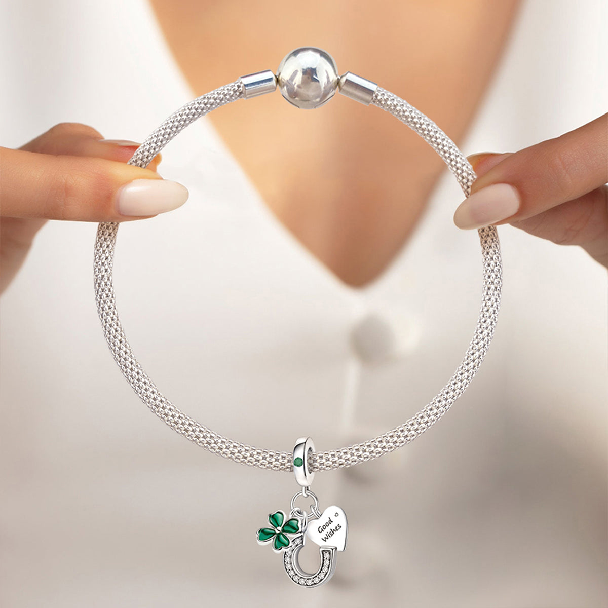 925 Sterling silver four-leaf clover charm bead