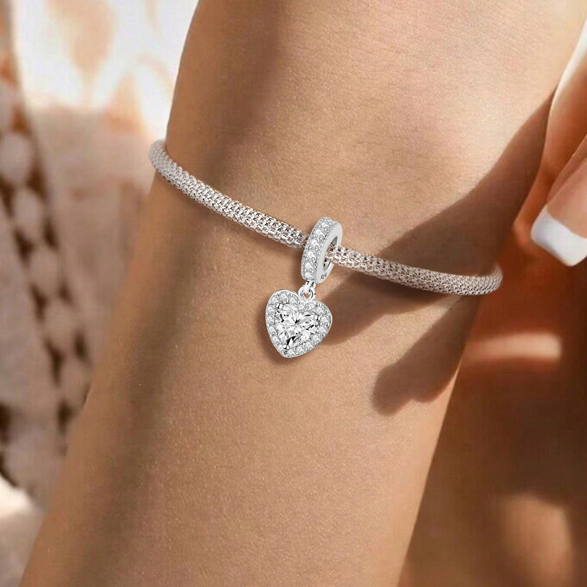 925 Sterling silver heart  charm bead