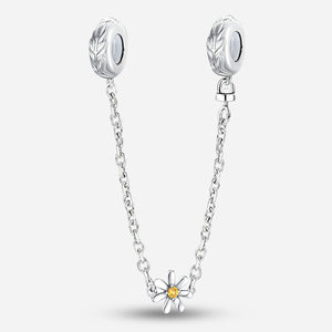 Leaf and Daisy Safety Chain (with Rubber Ring) | Blackened Deep Golden Zircon