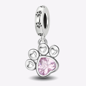 **Paw Print Charm | Black and Pink Zirconia | Cute Design**