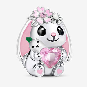 **Rabbit Beads | Black Foam Base + Pink Zirconia | Cute Design**