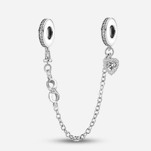 Infinity Heart Safety Chain (with Rubber Ring) | Black and White Zirconia