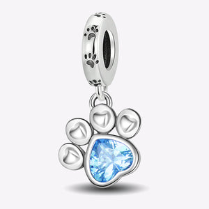 **Paw Print Charm | Black and Sea Blue Zircon | Personalized Design**