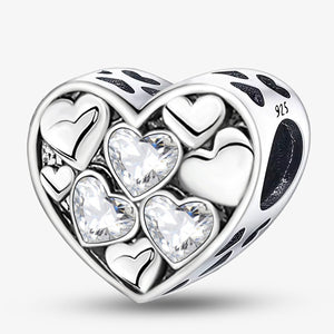 Bulb Black and White Zirconia Heart-Shaped Beads | Couple Jewelry
