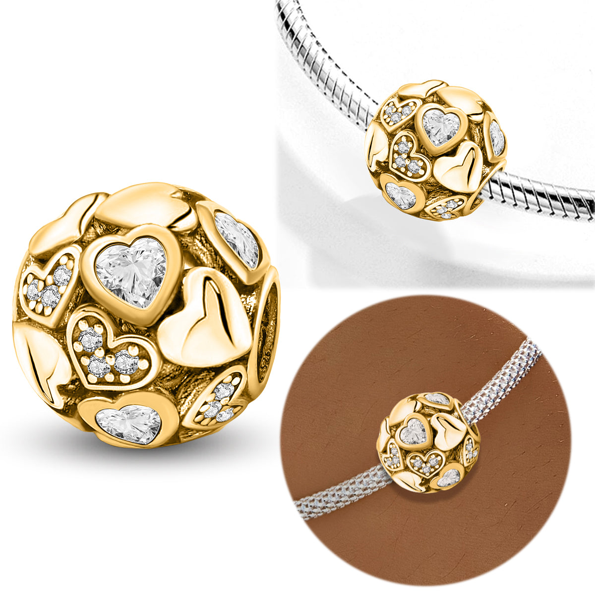 925 Sterling silver heart  charm bead