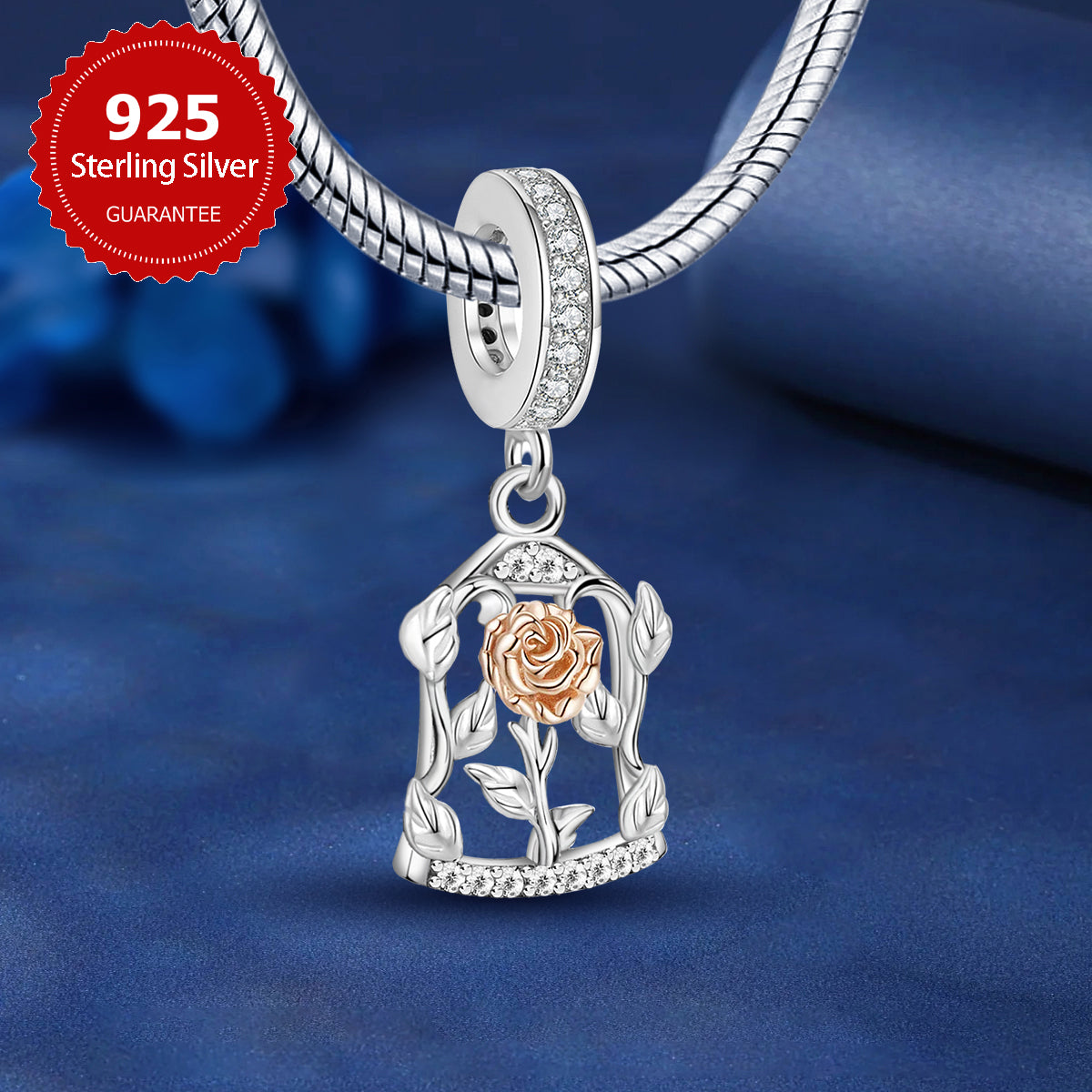925 Sterling silver rose charm bead