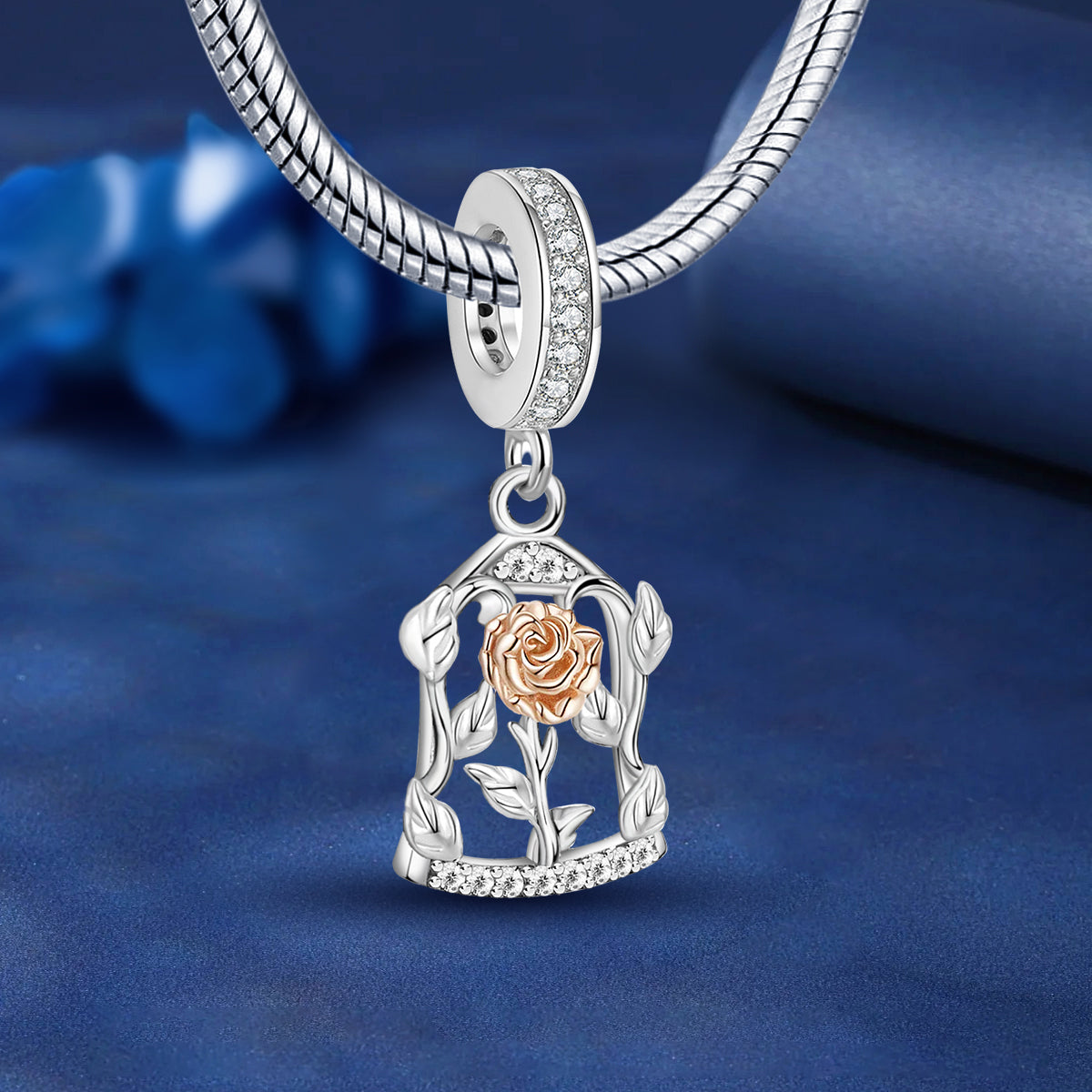 925 Sterling silver rose charm bead