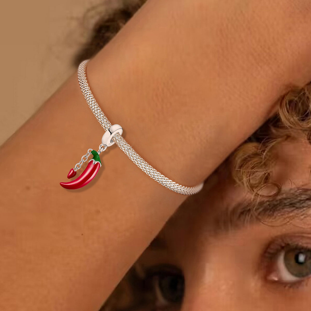 925 Sterling silver chili charm bead