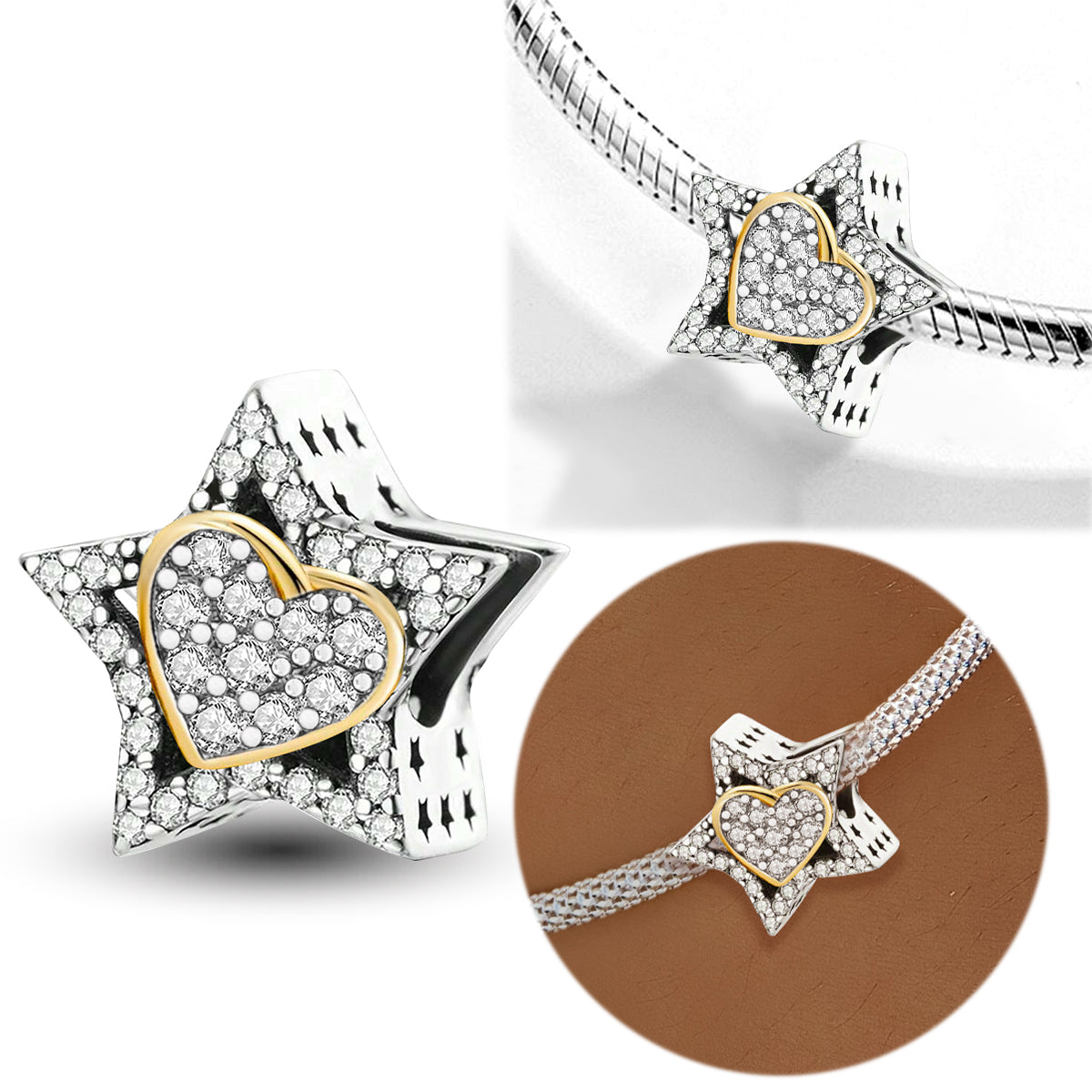 Star-Heart-Beads--Platinum-and-Gold-and-White-Zirconium