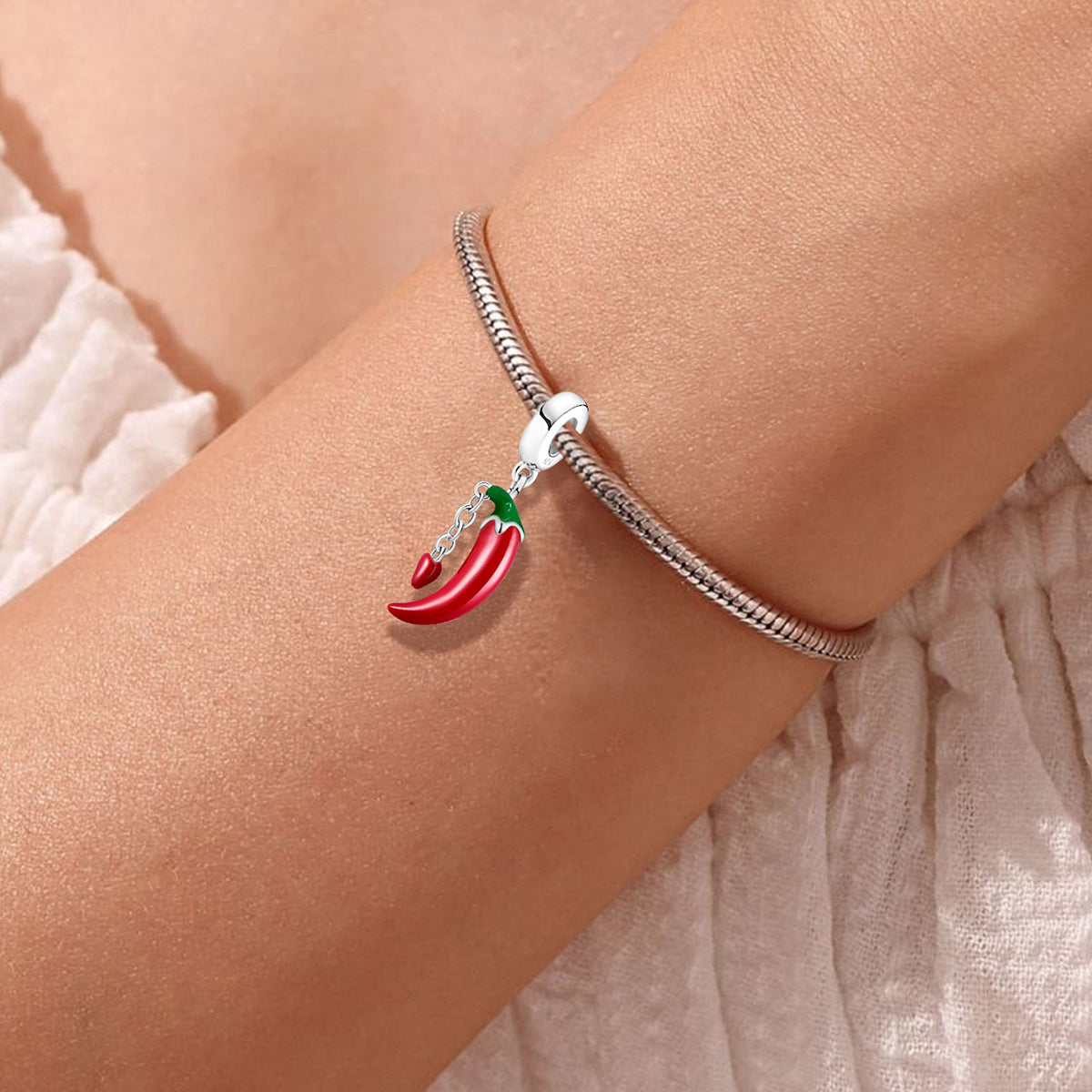 925 Sterling silver chili charm bead