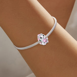 **Rabbit Beads | Black Foam Base + Pink Zirconia | Cute Design**