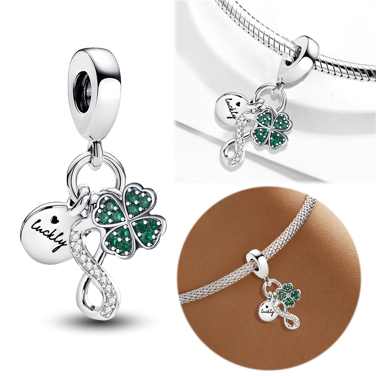 925 Sterling silver four-leaf clover charm bead