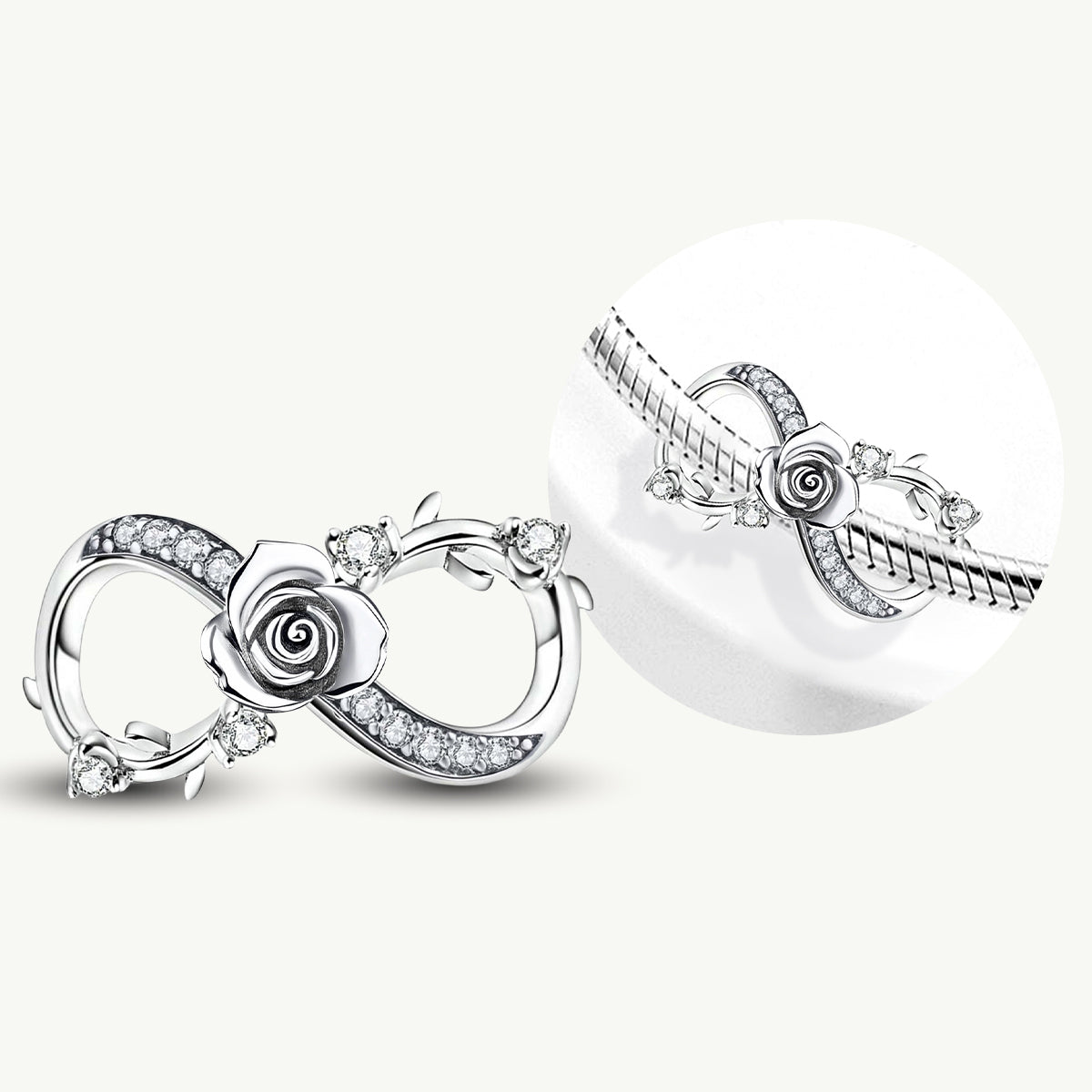 925 Sterling silver rose charm bead