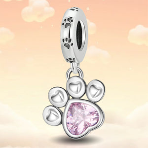 **Paw Print Charm | Black and Pink Zirconia | Cute Design**