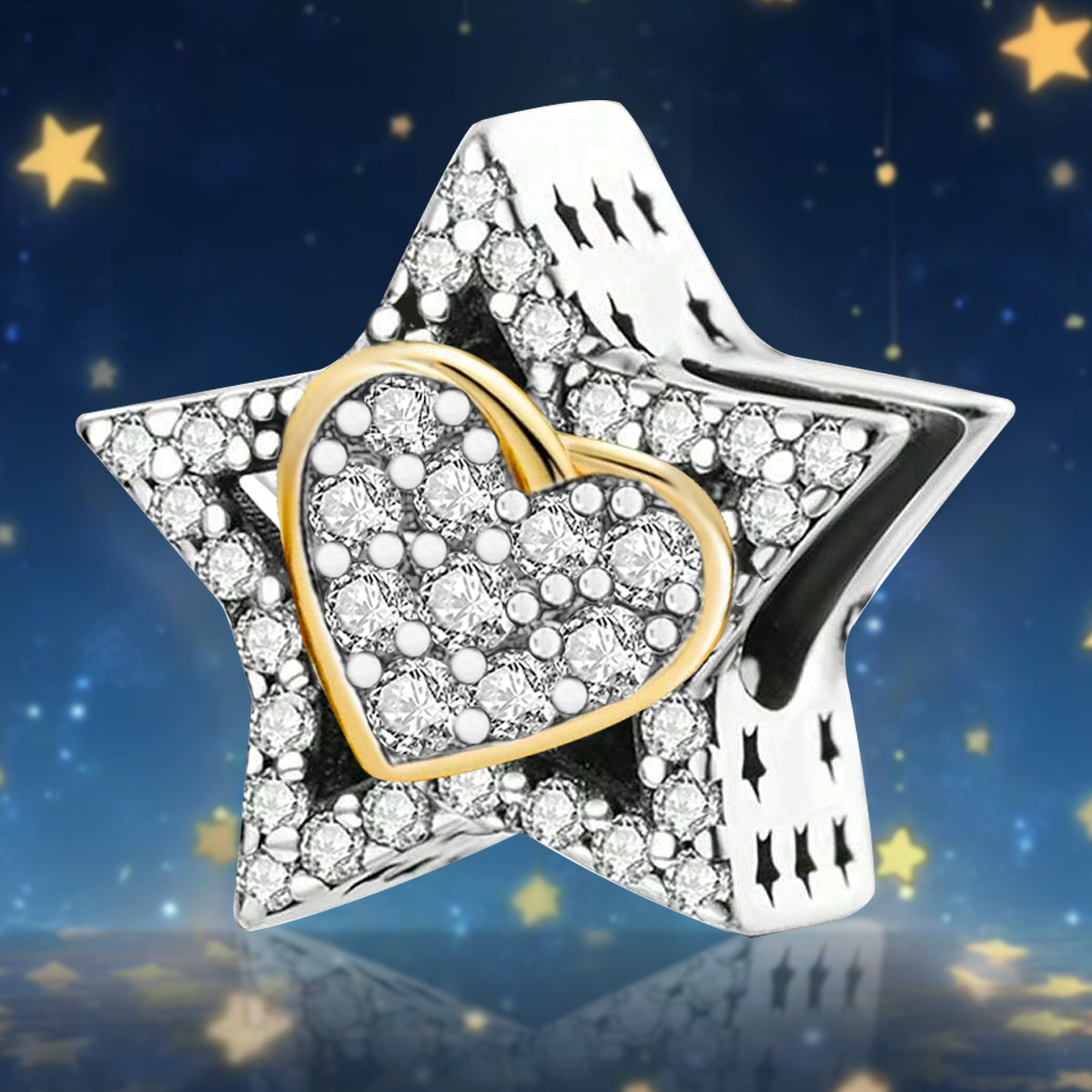 Star-Heart-Beads--Platinum-and-Gold-and-White-Zirconium