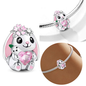 **Rabbit Beads | Black Foam Base + Pink Zirconia | Cute Design**
