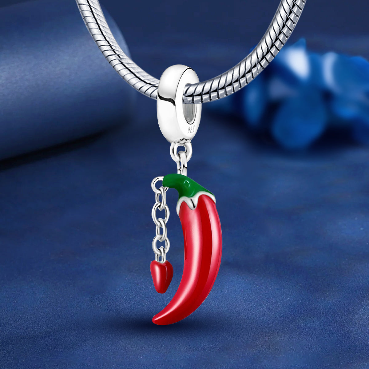 925 Sterling silver chili charm bead