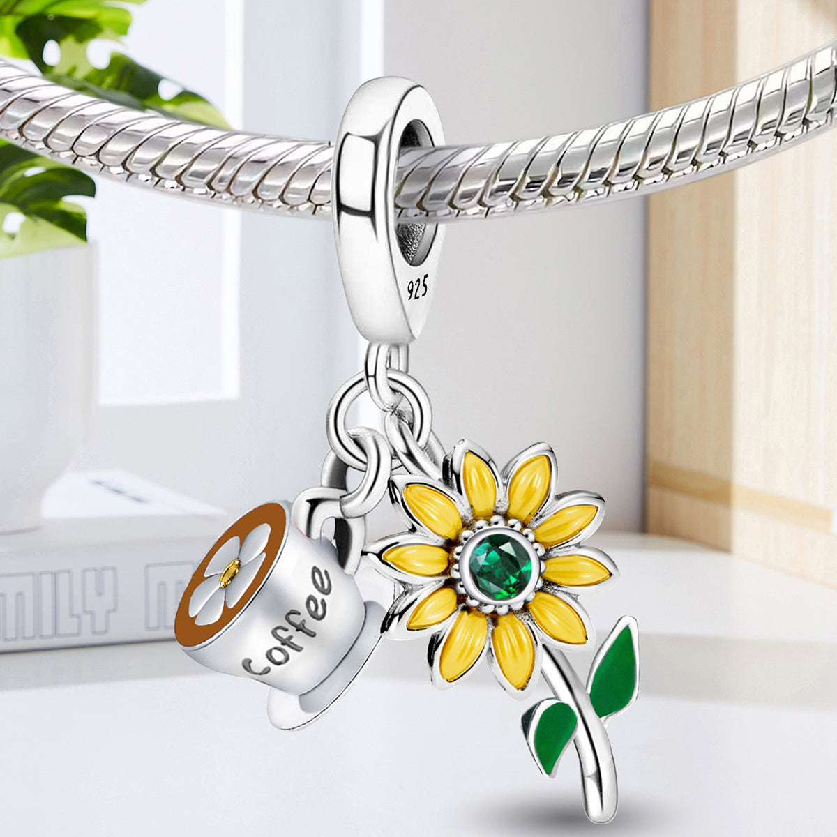 925 Sterling silver sunflower charm bead