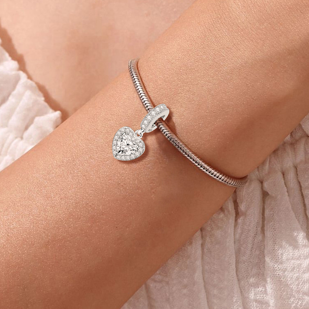 925 Sterling silver heart  charm bead