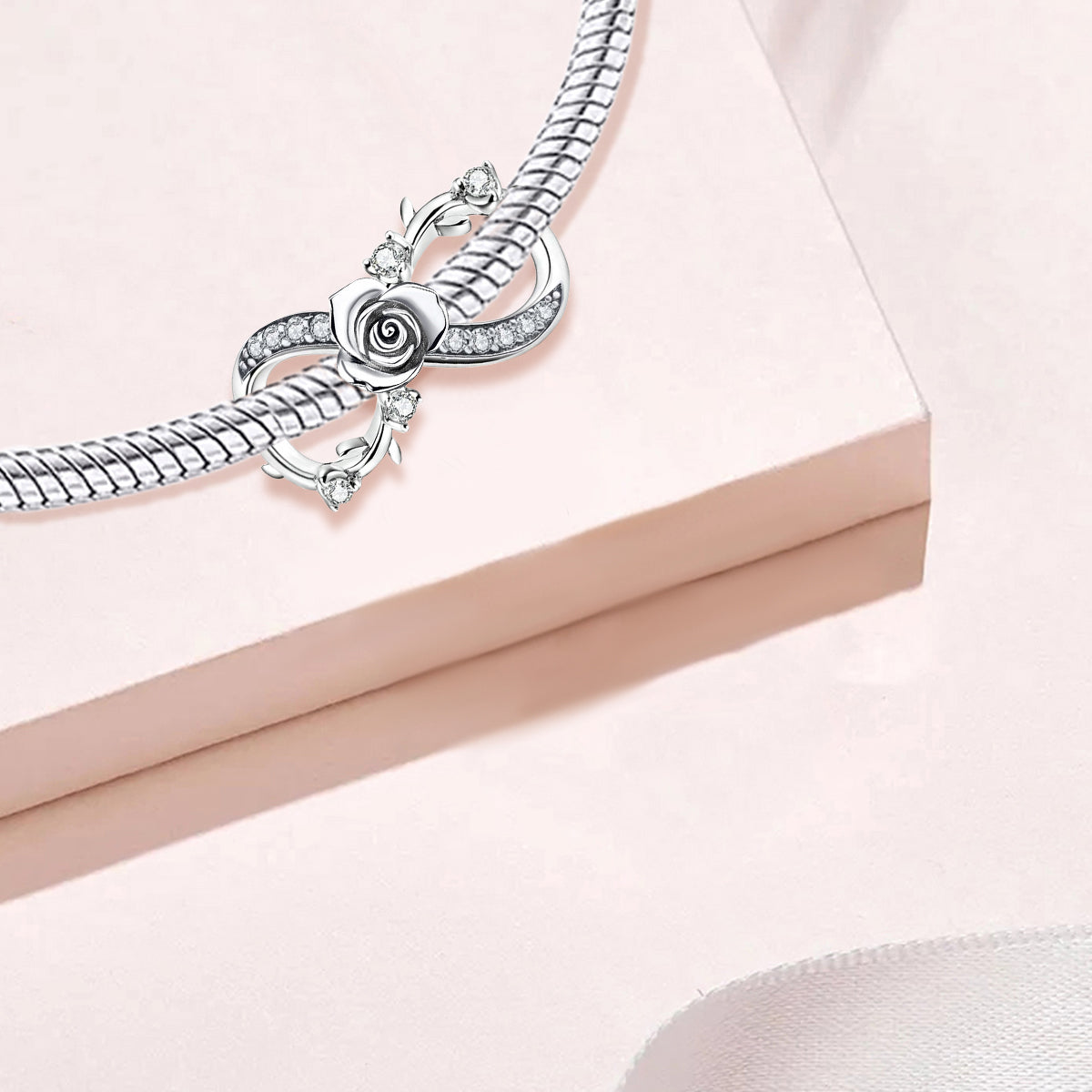 925 Sterling silver rose charm bead