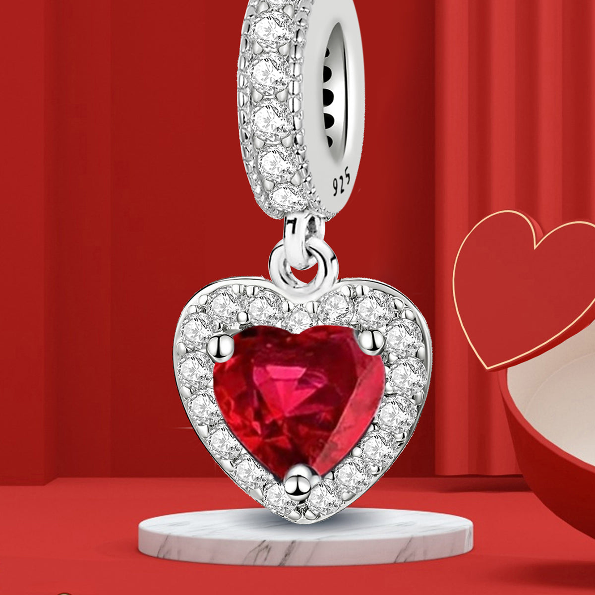 925 Sterling silver heart  charm bead