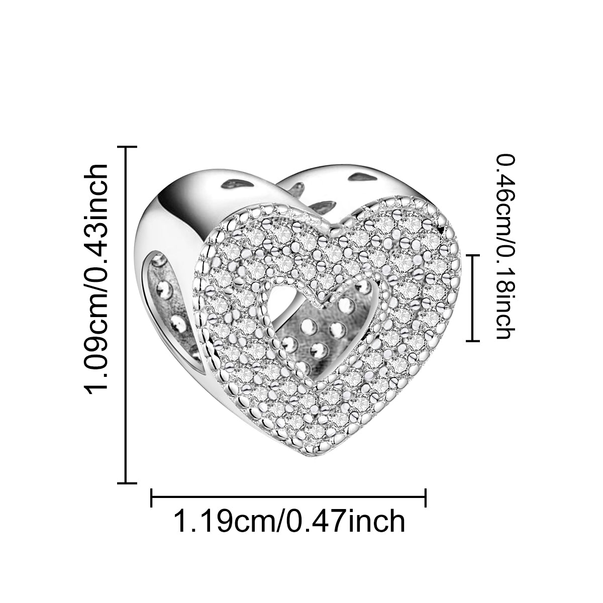 925 Sterling silver heart  charm bead