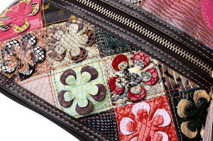 Small snake pattern purse & floral leather crossbody shoulder tote bag