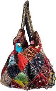 Vintage design floral shoulder bag & designer patchwork tote handbag