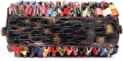 Leather satchel handbag with quiry look & 3D patchwork tote bag for women