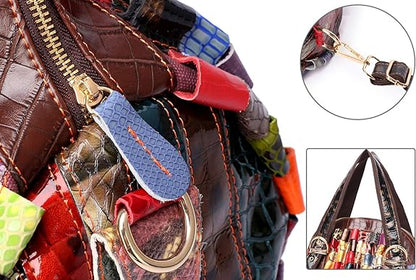 Leather satchel handbag with quiry look & 3D patchwork tote bag for women