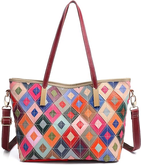 Minimalist geometric design Women's genuine leather strap tote bag