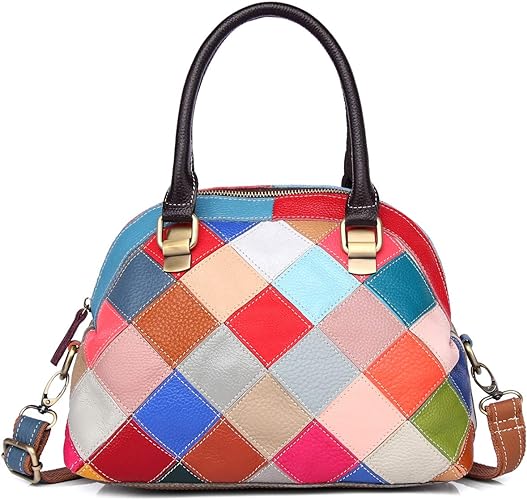 Rainbow patchwork geometric pattern design women casual leather shell bag