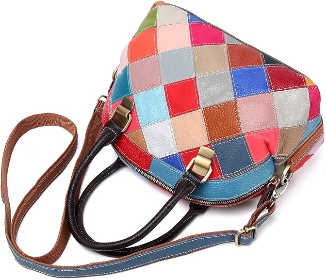 Rainbow patchwork geometric pattern design women casual leather shell bag