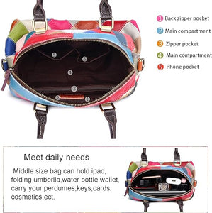 Rainbow patchwork geometric pattern design women casual leather shell bag