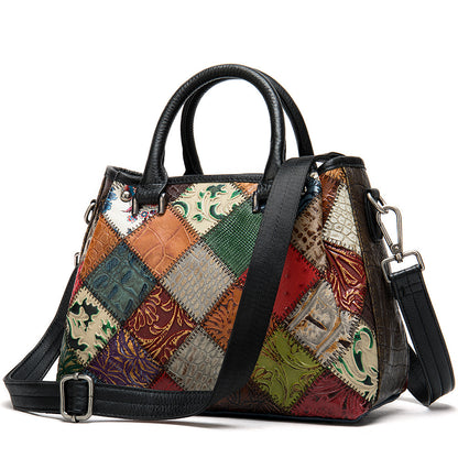 Women leather multi-color Bohemian style vintage tote shoulder & hand bag