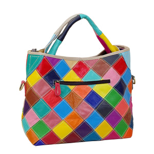 Women's genuine leather colorful boho patchwork shoulder bag & handbag