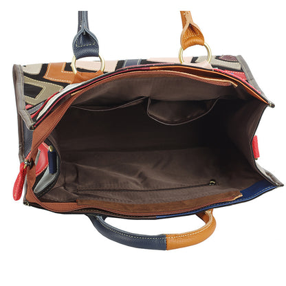 Genuine leather geometric fashion graffiti tote handbag & crossbody bag