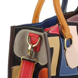 Genuine leather geometric fashion graffiti tote handbag & crossbody bag